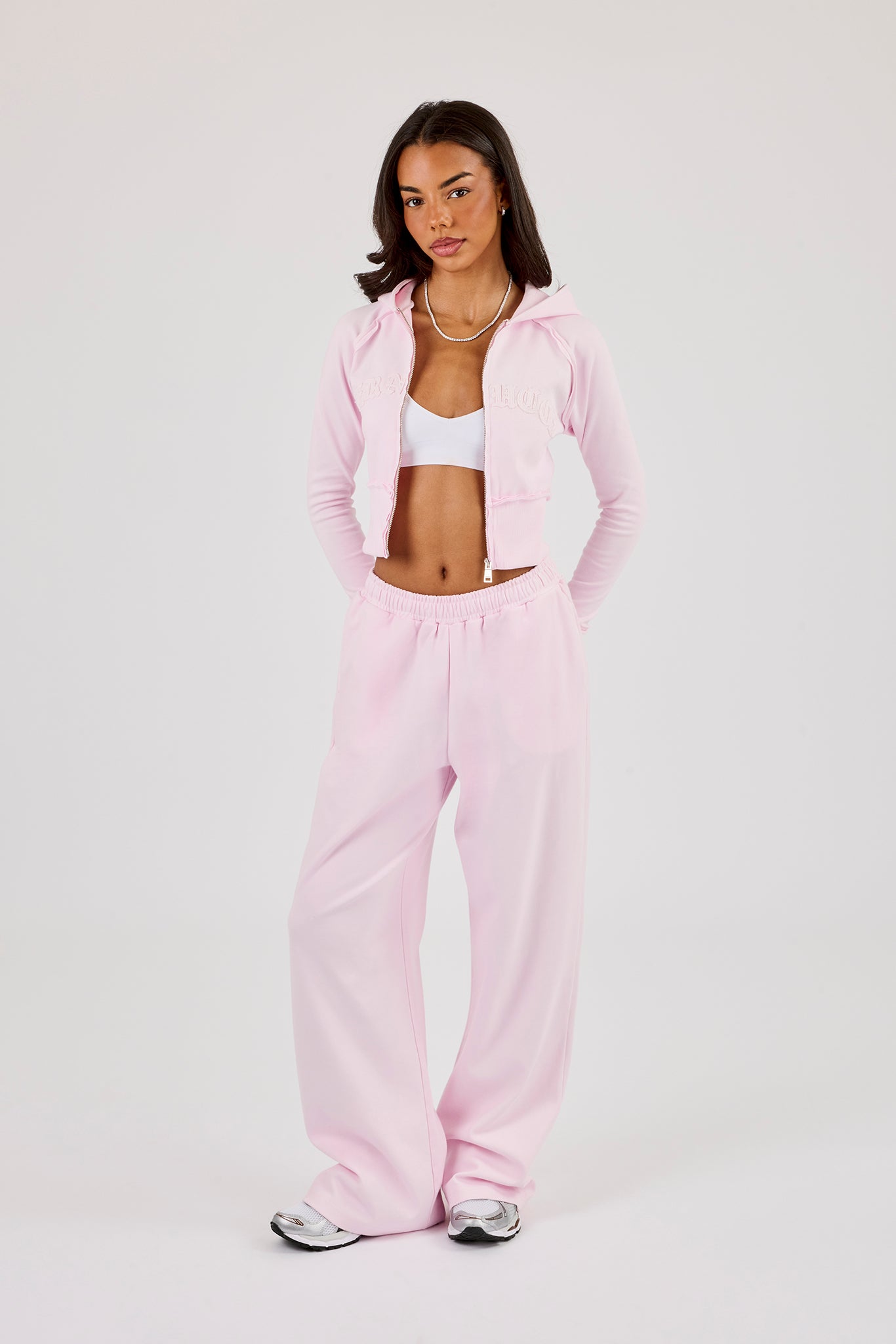 Cernucci Gothic Applique Fitted Zip Through Hoodie - Pink