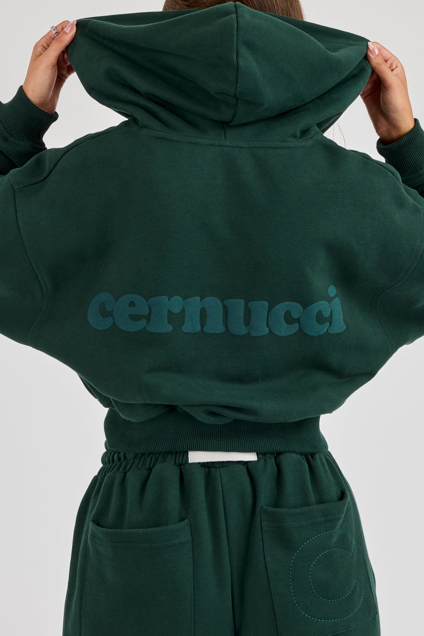 Cernucci Cropped Zip Through Hoodie - Alpine Green