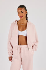 Cernucci Cropped Zip Through Hoodie - Dusty Pink