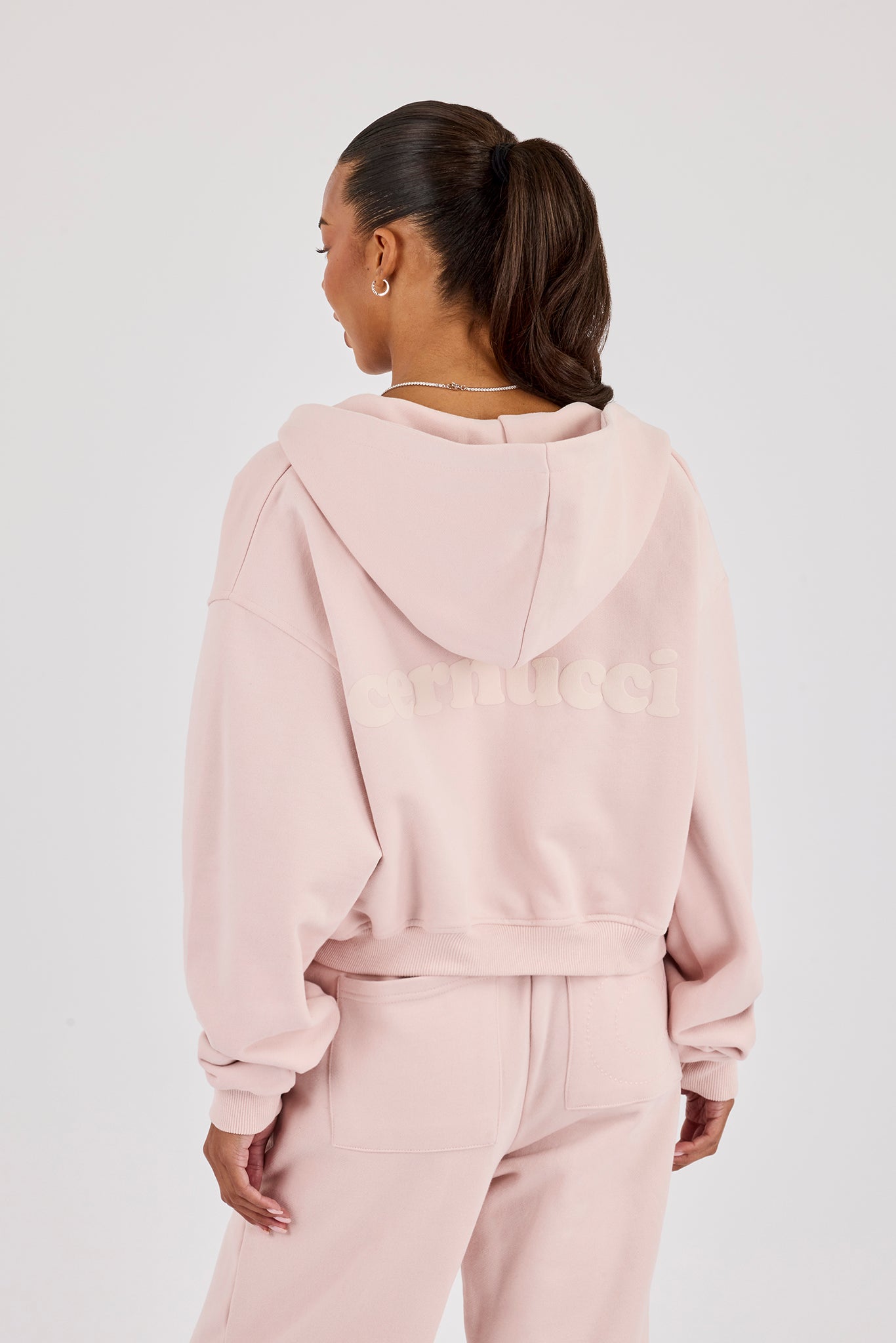 Cernucci Cropped Zip Through Hoodie - Dusty Pink