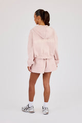 Cernucci Cropped Zip Through Hoodie & Embroidered Short - Dusty Pink