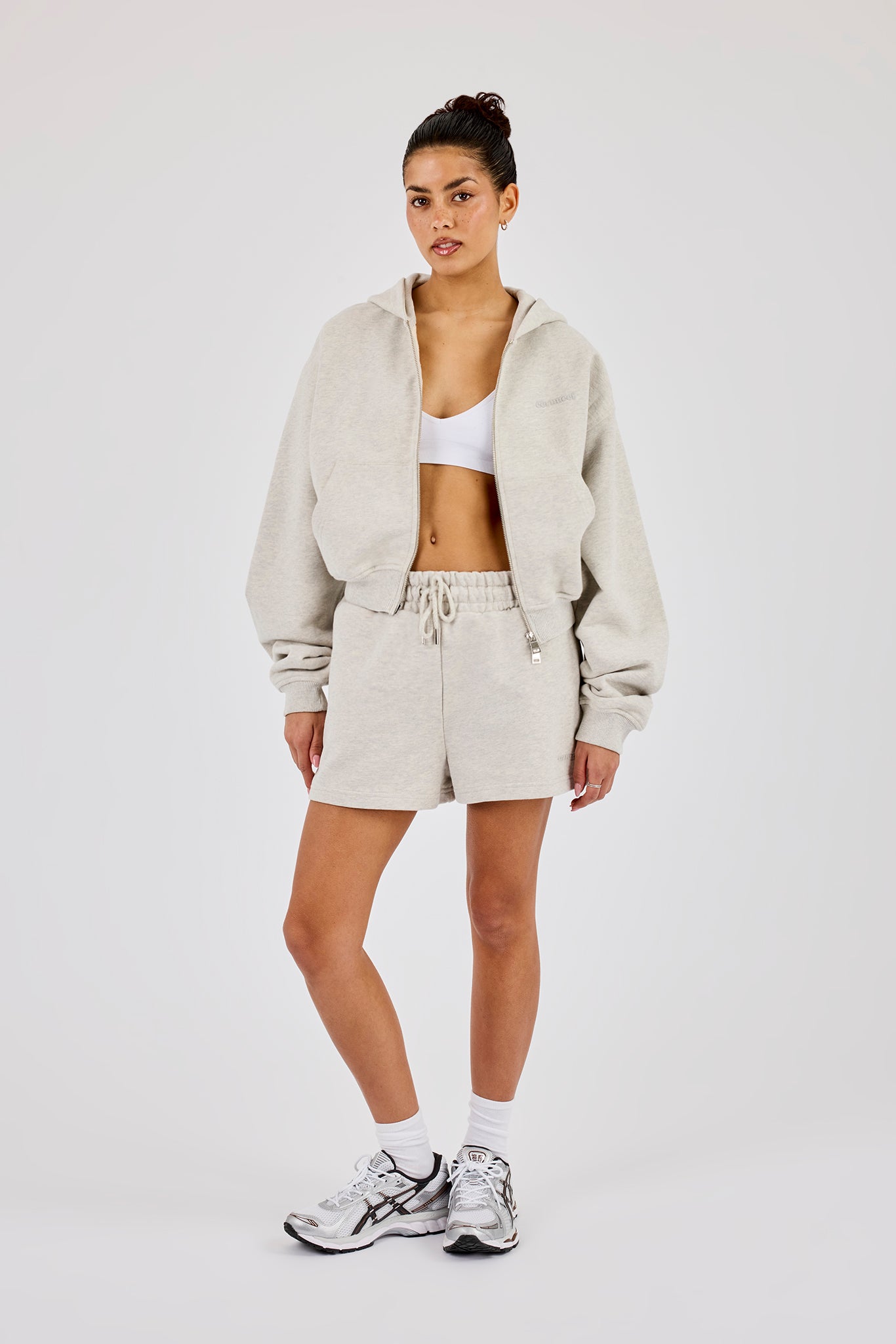 Cernucci Cropped Zip Through Hoodie & Embroidered Short – Ash Grey
