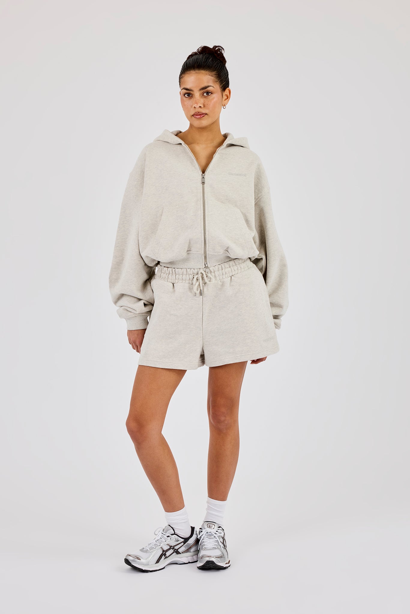 Cernucci Cropped Zip Through Hoodie & Embroidered Short – Ash Grey