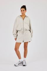 Cernucci Cropped Zip Through Hoodie & Embroidered Short – Ash Grey