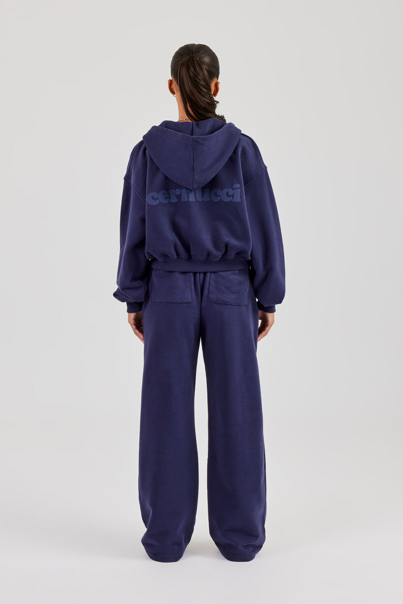 Cernucci Cropped Zip Through Hoodie & Wide Leg Jogger - Navy