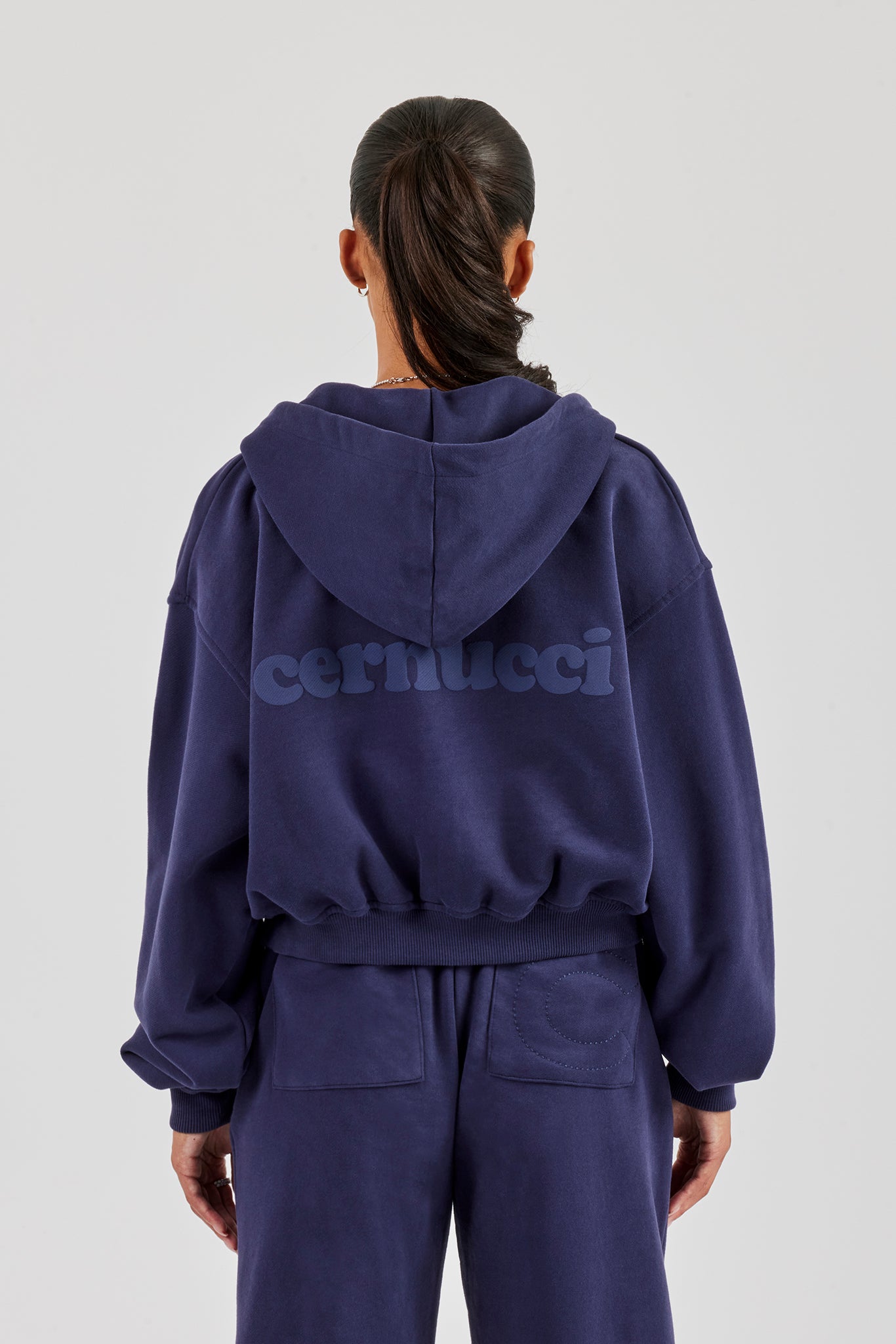 Cernucci Cropped Zip Through Hoodie - Navy