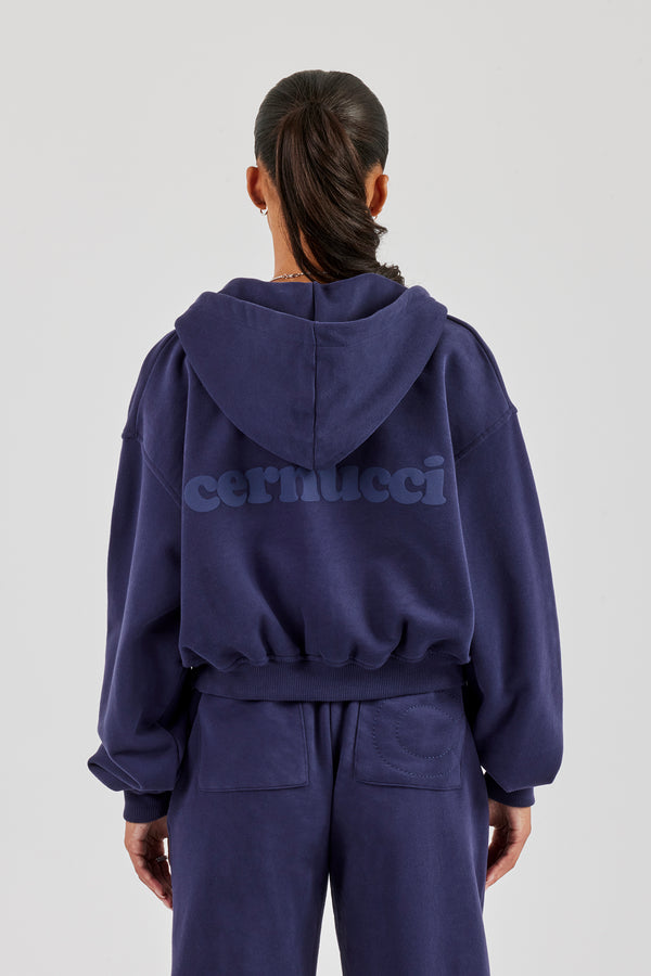 Cernucci Cropped Zip Through Hoodie - Navy