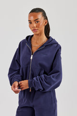 Cernucci Cropped Zip Through Hoodie - Navy