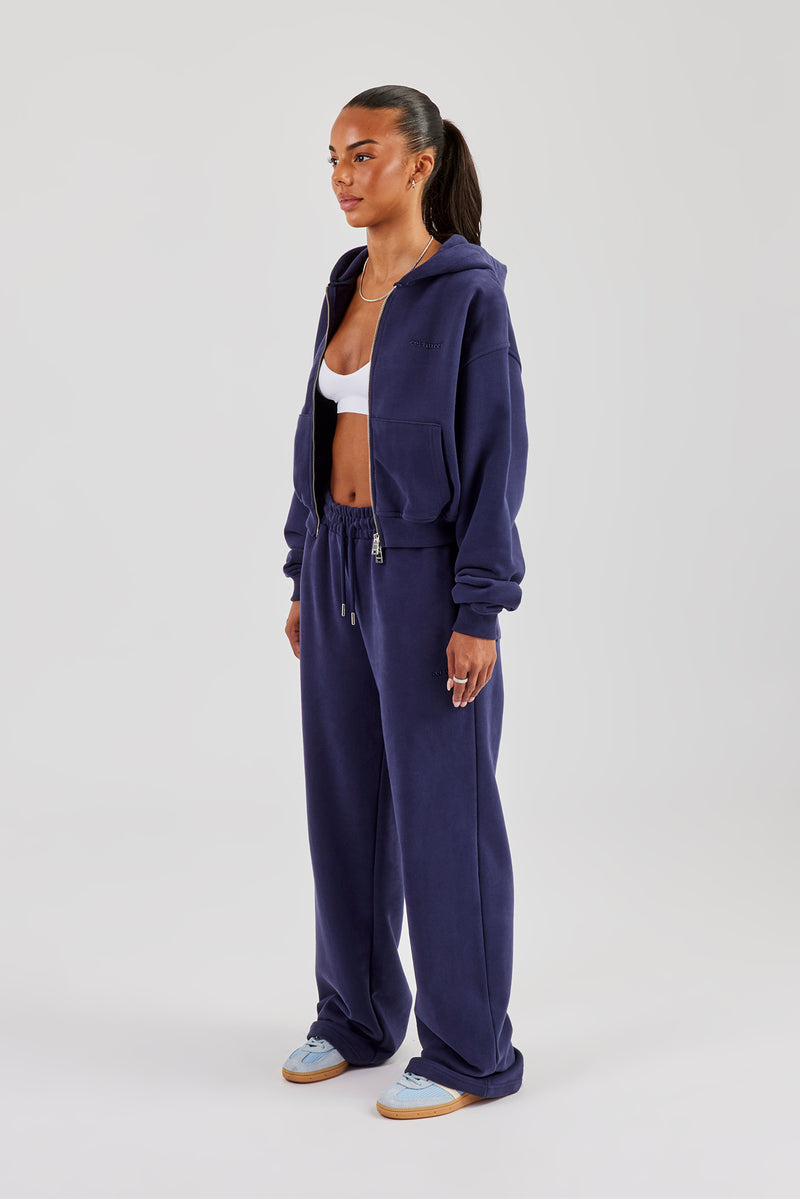 Cernucci Cropped Zip Through Hoodie & Wide Leg Jogger - Navy