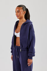 Cernucci Cropped Zip Through Hoodie - Navy