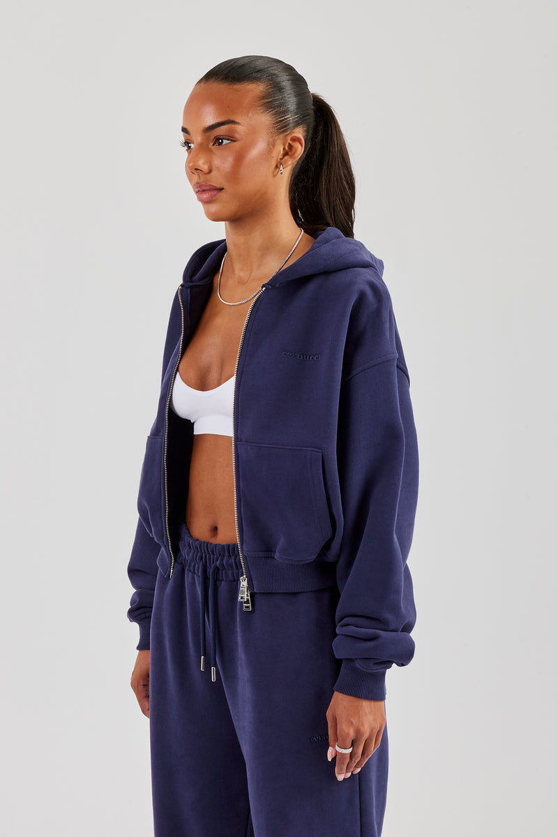 Cernucci Cropped Zip Through Hoodie - Navy