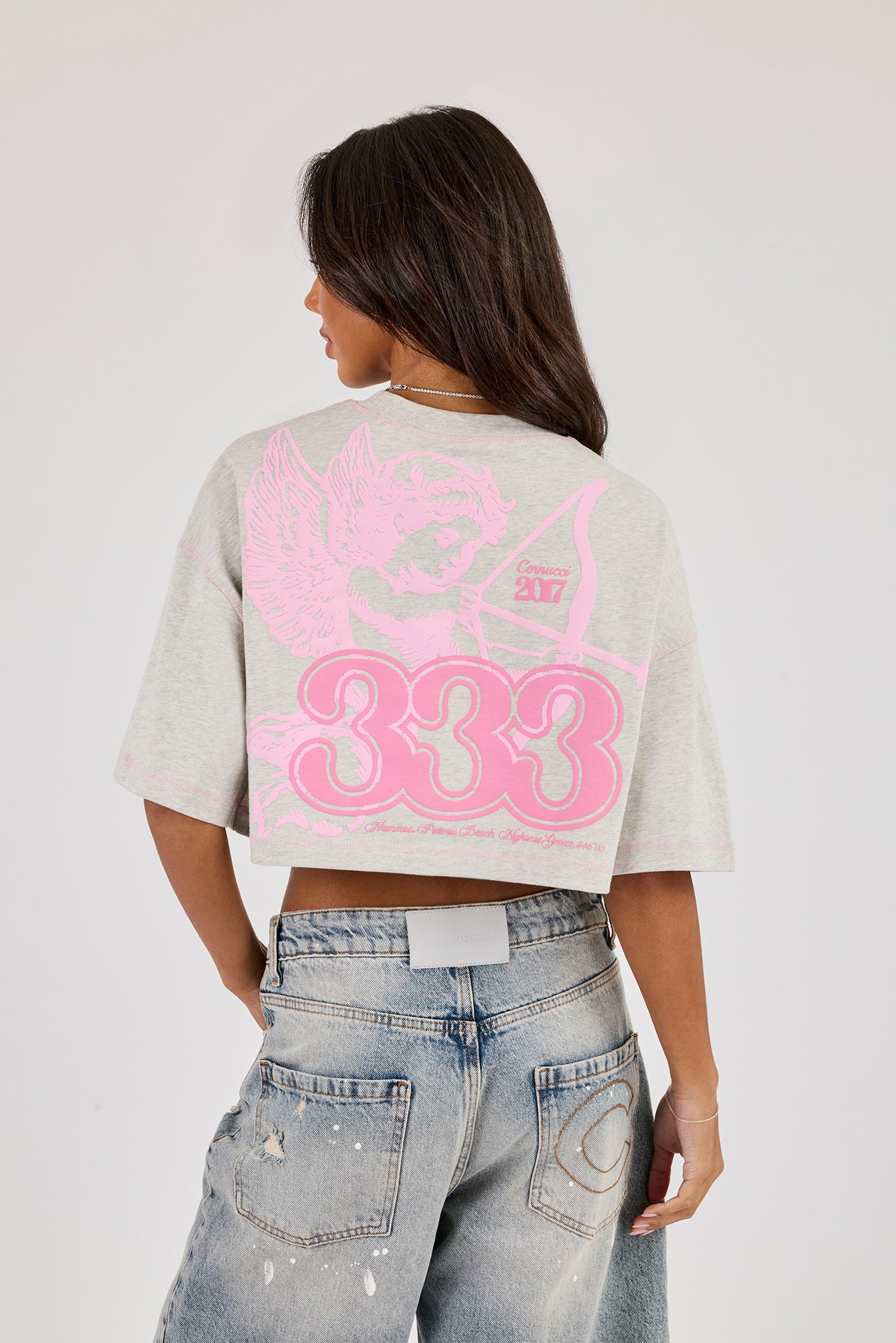 333 Cherub Cropped T-Shirt - Ash Grey