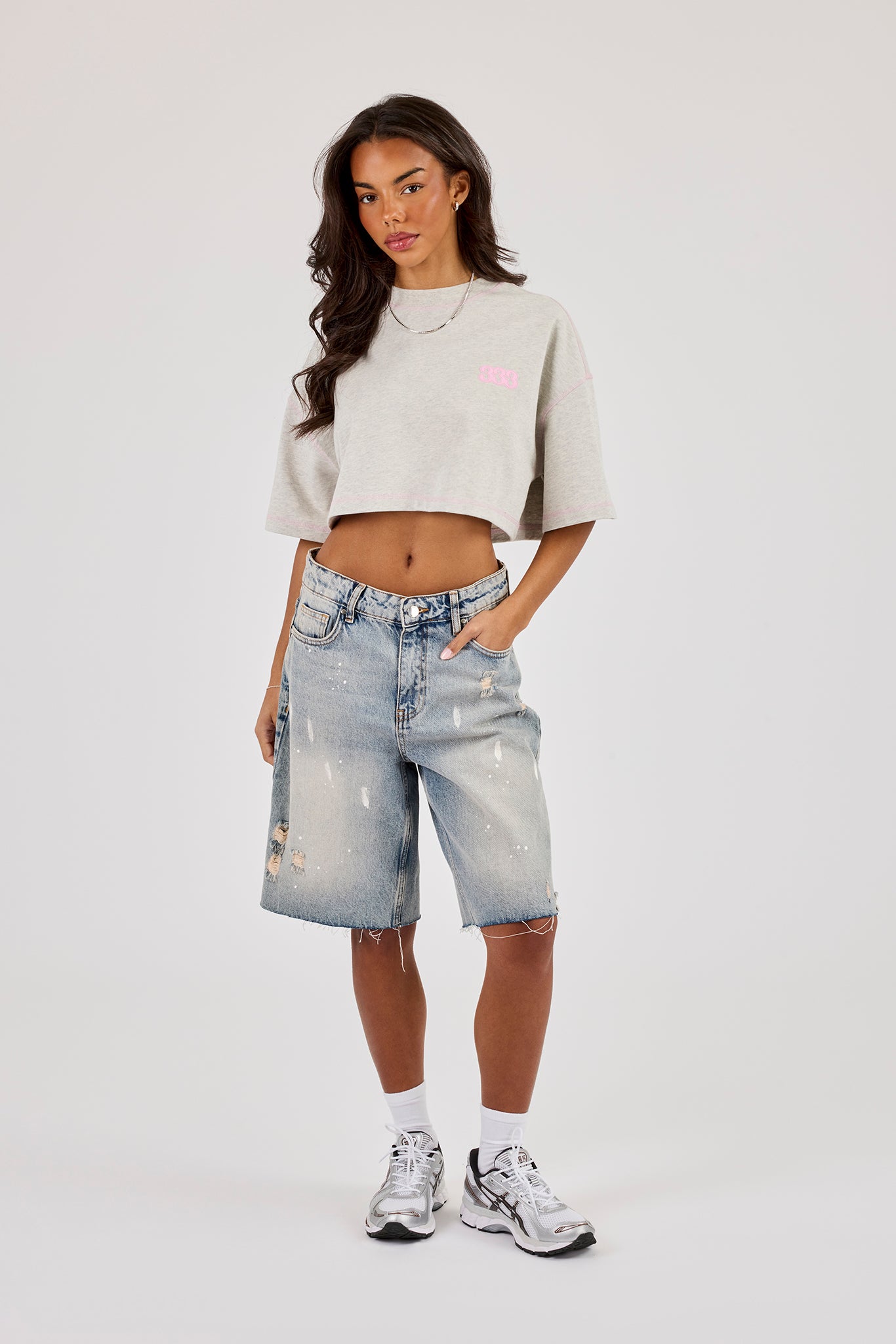 333 Cherub Cropped T-Shirt - Ash Grey
