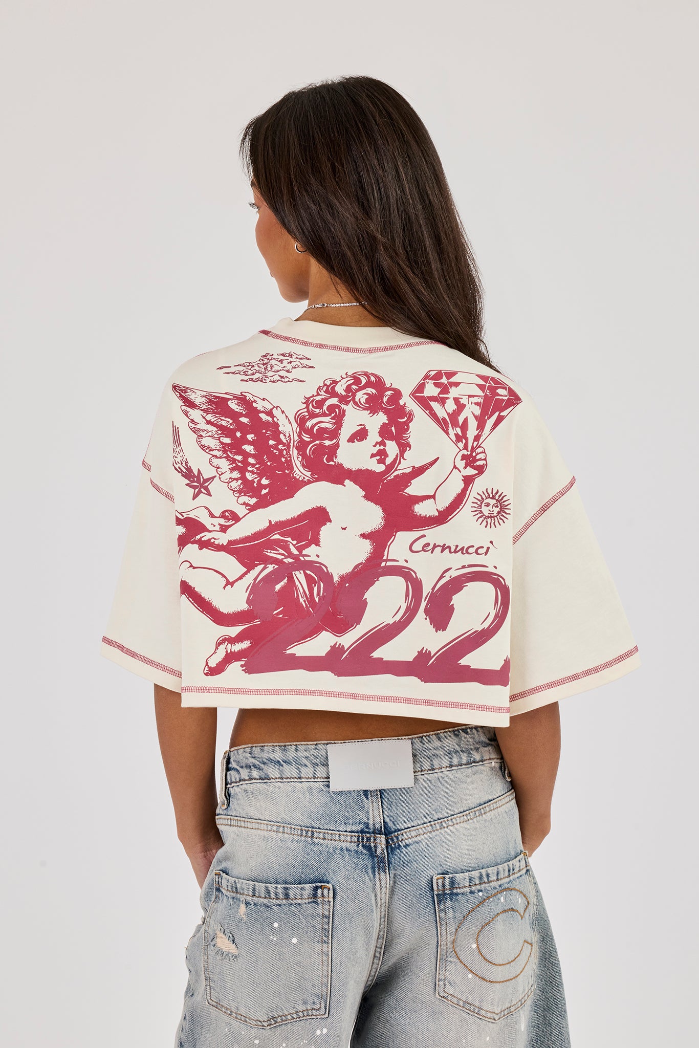 222 Cherub Cropped T-Shirt - Off White
