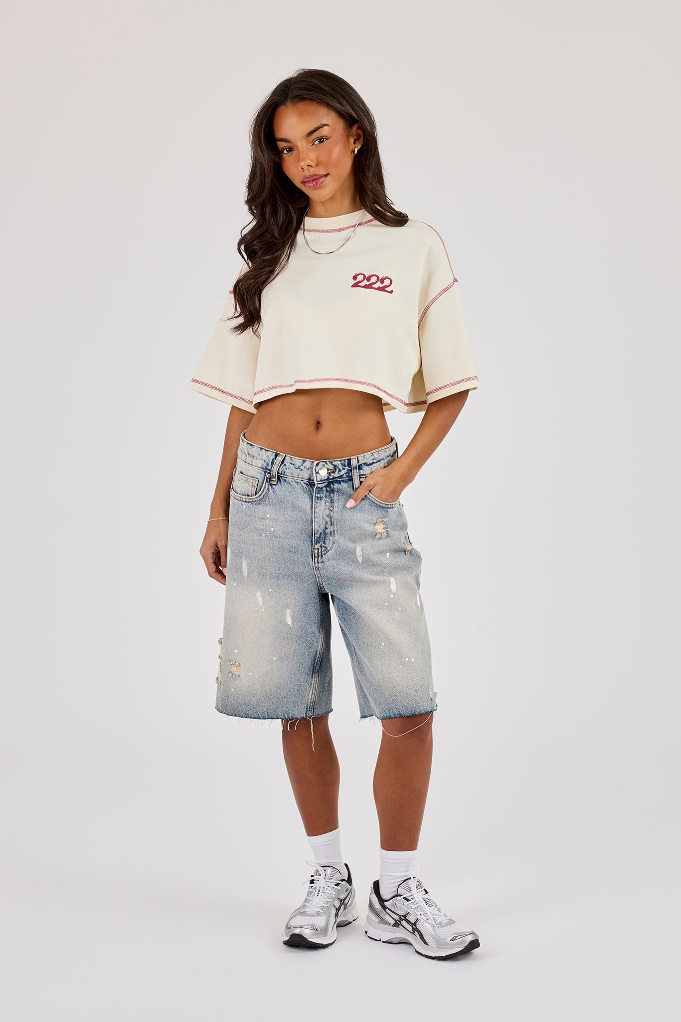 222 Cherub Cropped T-Shirt - Off White | Womens Tees & Vests