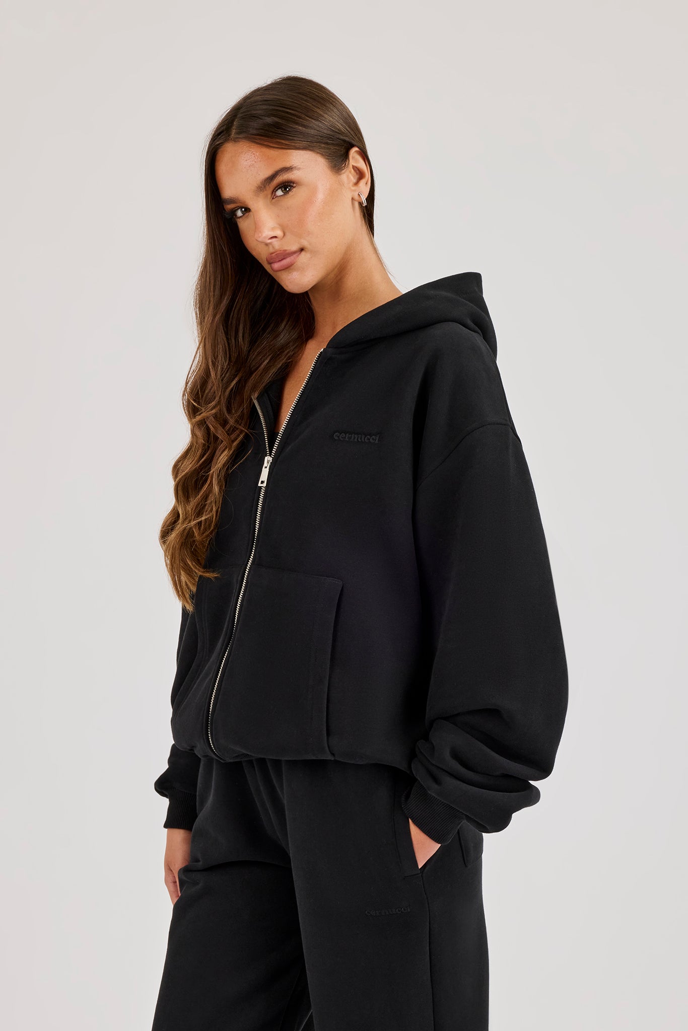 Oversized Zip Through Hoodie - Black