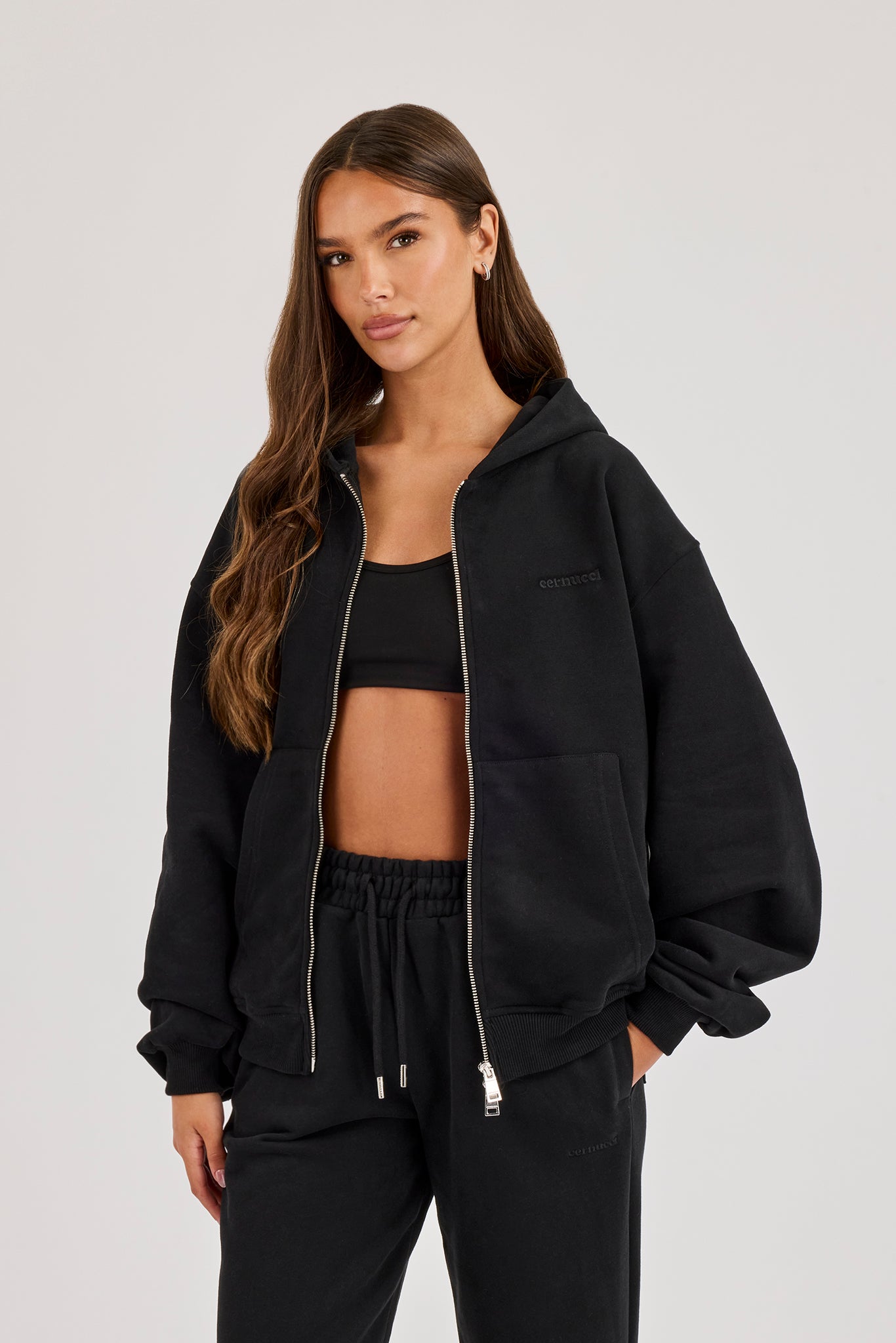 Oversized Zip Through Hoodie - Black
