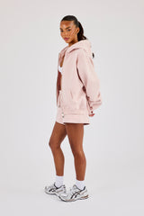 Oversized Zip-Through-Kapuzenpullover & bestickte Shorts – Dusty Pink