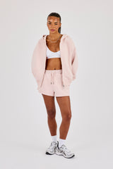Oversized Zip-Through-Kapuzenpullover & bestickte Shorts – Dusty Pink