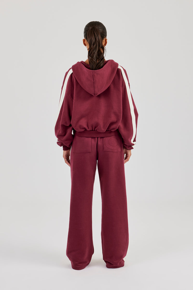 Rhone Alpes Boxy Zip Through Hoodie & Wide Leg Jogger - Burgundy
