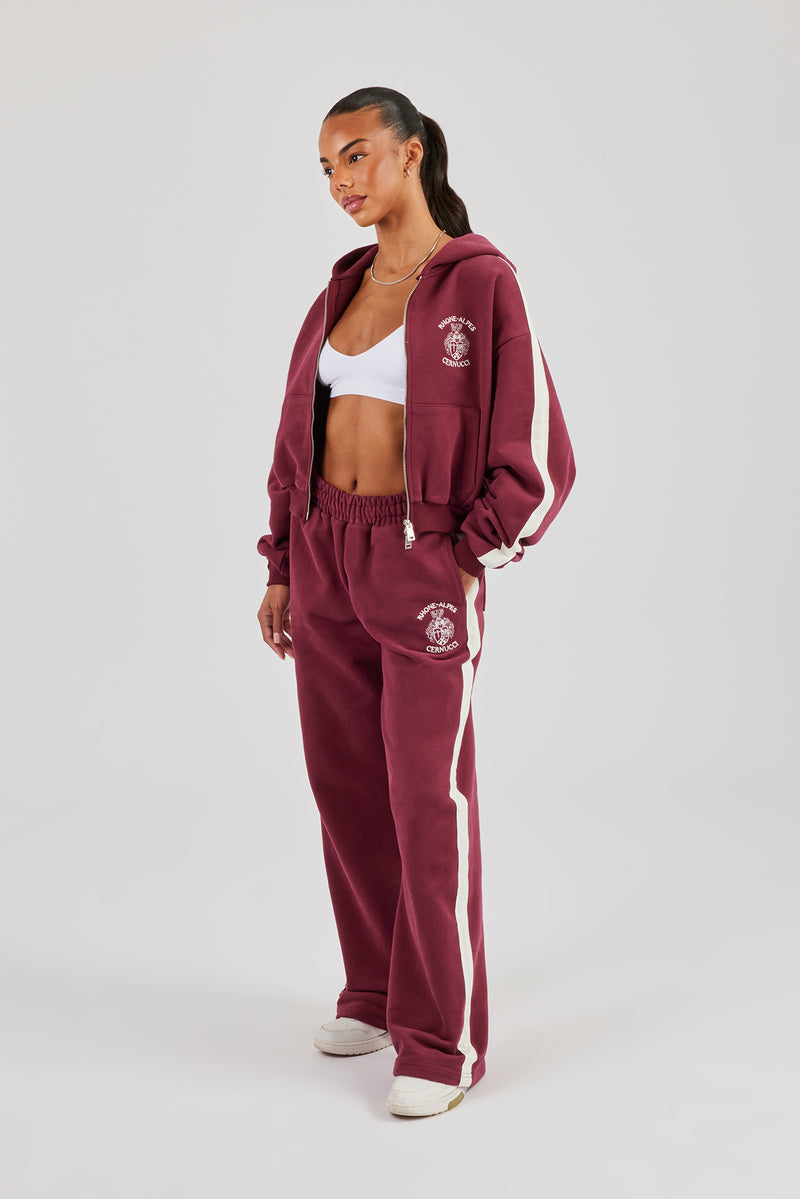 Rhone Alpes Boxy Zip Through Hoodie & Wide Leg Jogger - Burgundy