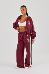 Rhone Alpes Boxy Zip Through Hoodie & Wide Leg Jogger - Burgundy