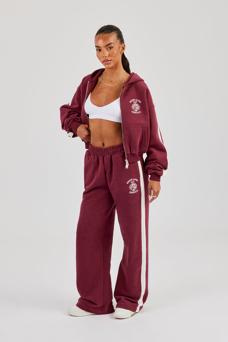 Rhone Alpes Boxy Zip Through Hoodie & Wide Leg Jogger - Burgundy