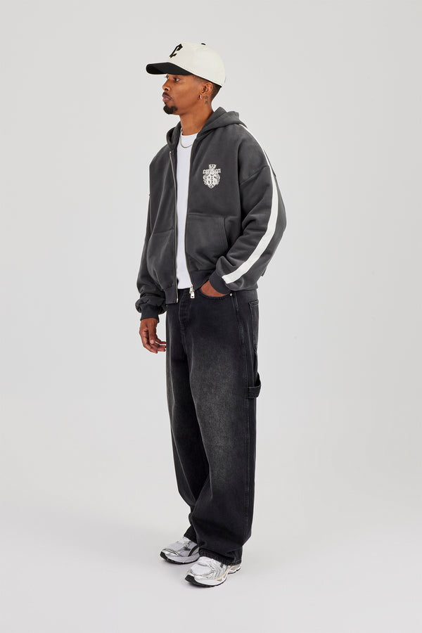 Super Baggy Jeans mit Carpenter-Detail – verwaschenes Schwarz