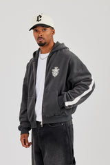 86 – Kastenförmiger Kapuzenpullover mit durchgehendem Reißverschluss und Taping – Anthrazit