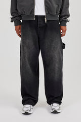 Super Baggy Carpenter Detail Jeans - Washed Black