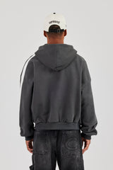 86 – Kastenförmiger Kapuzenpullover mit durchgehendem Reißverschluss und Taping – Anthrazit