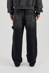 Super Baggy Carpenter Detail Jeans - Washed Black