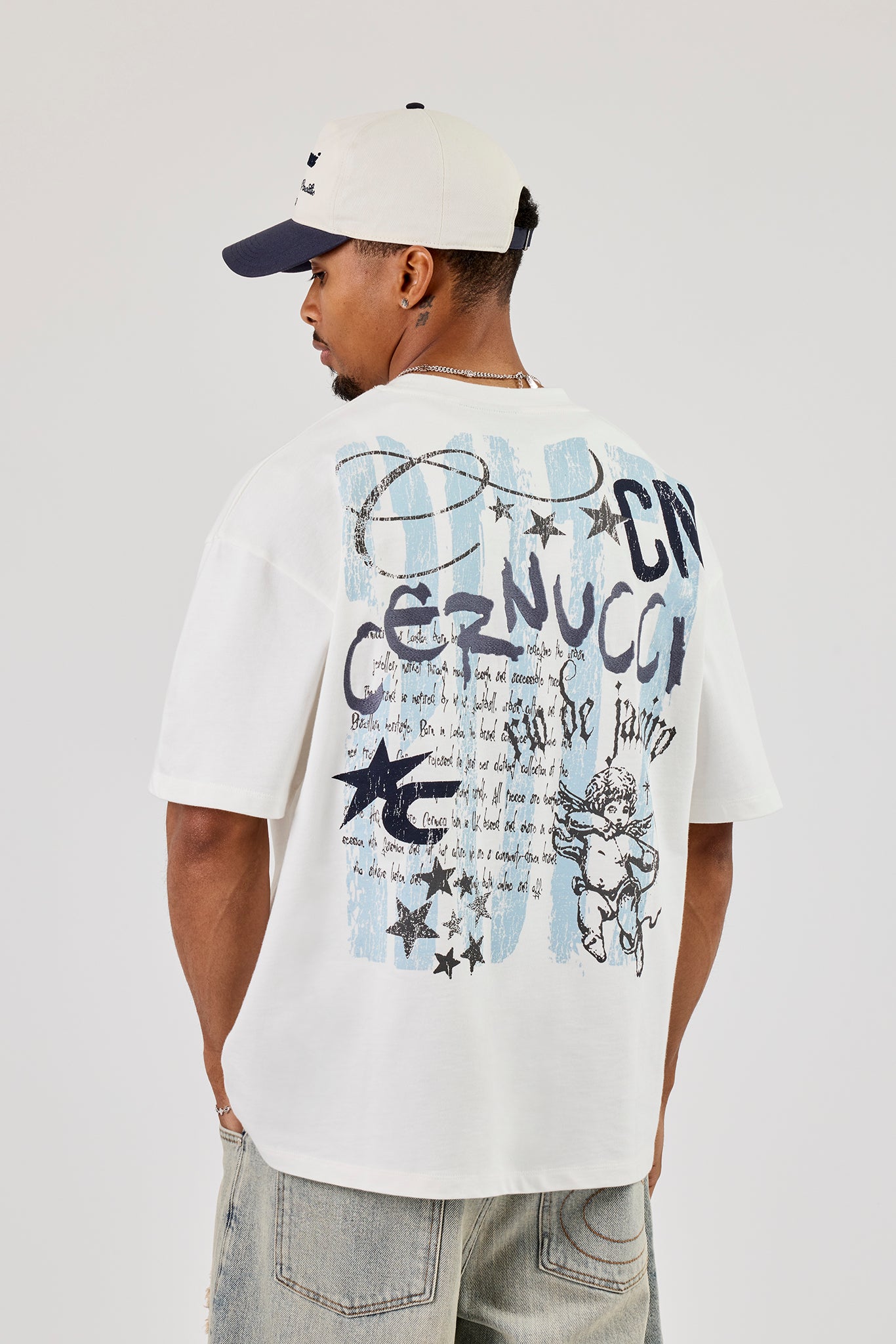 Cherub Chain Stitch Oversized T-Shirt - Off White | Mens Tees