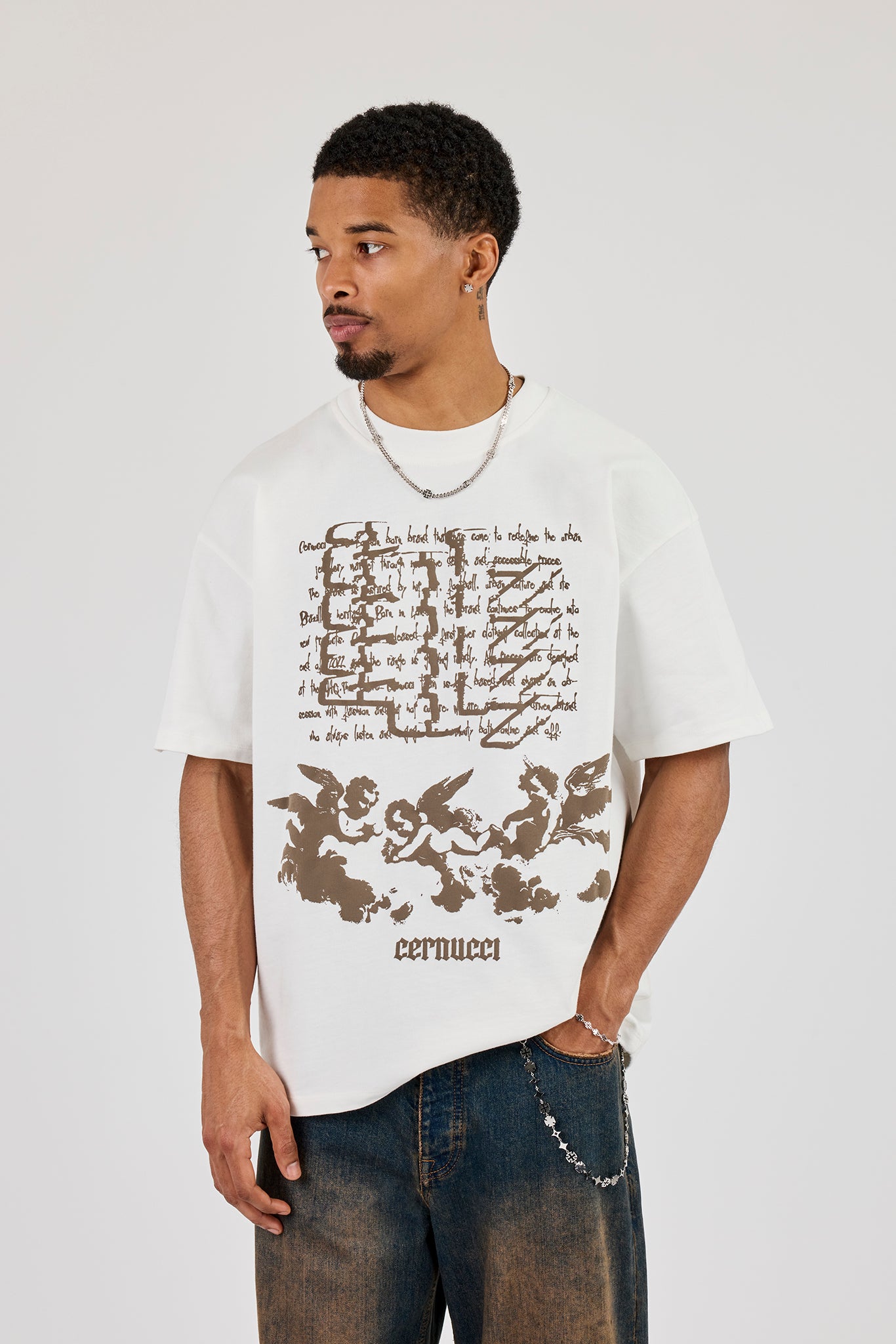 Cernucci Matte PU Oversized T-Shirt - Off White