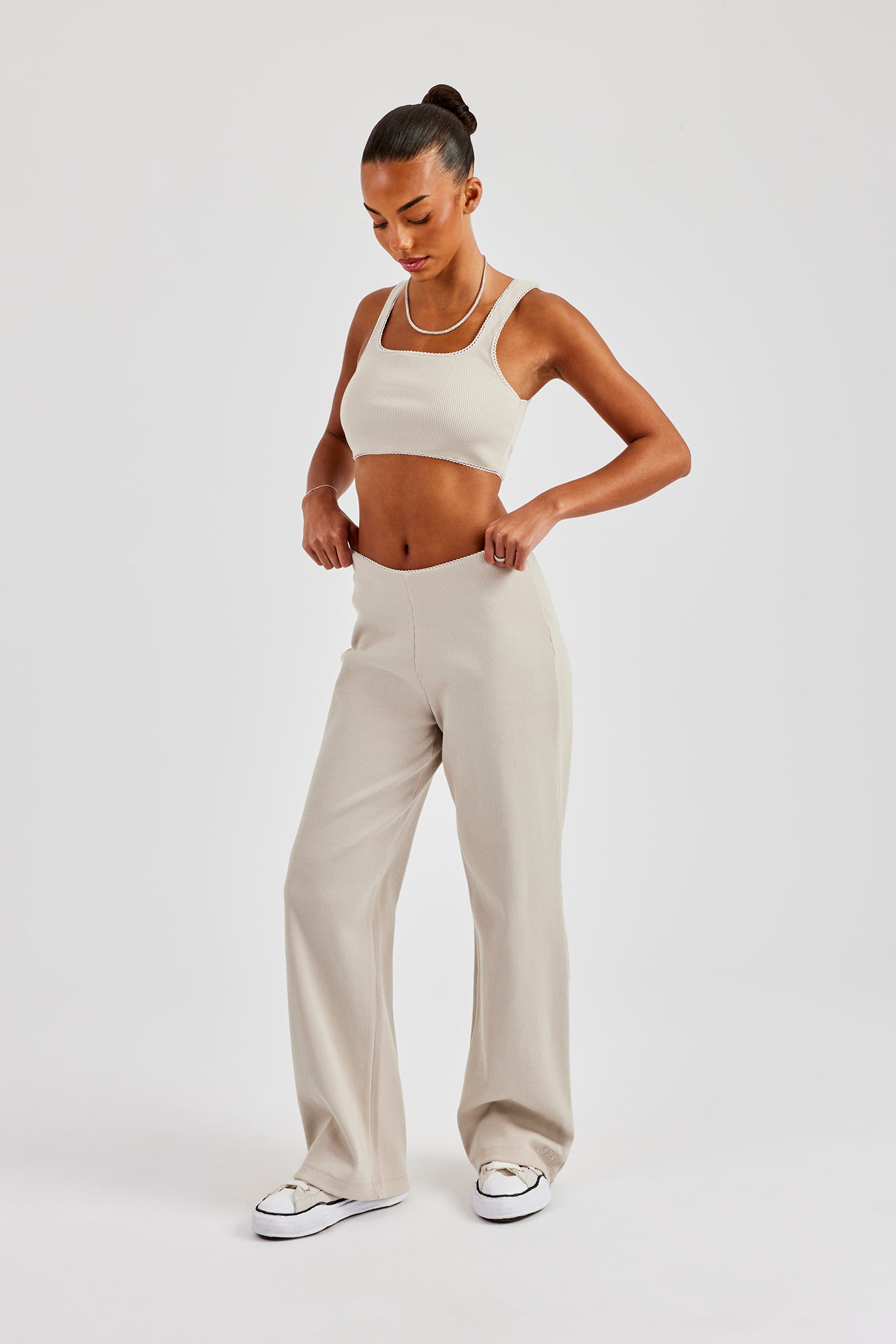 Ribbed Cropped Tank Top & Pant - Stone