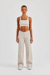 Ribbed Pant with Trim Detail - Stone