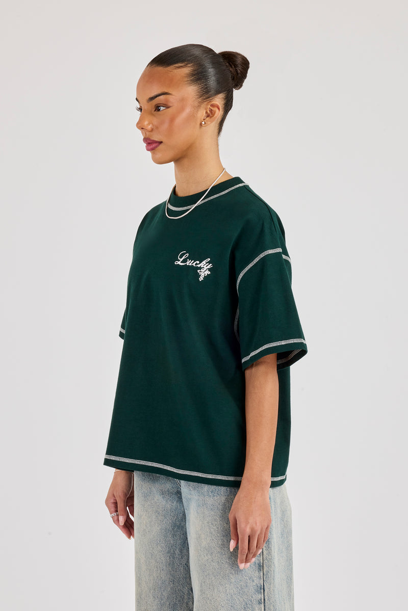 Distressed 86 Oversized T-Shirt - Bottle Green