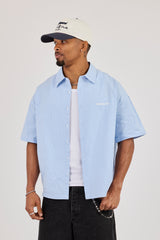 Short Sleeve Check Print Shirt - Blue