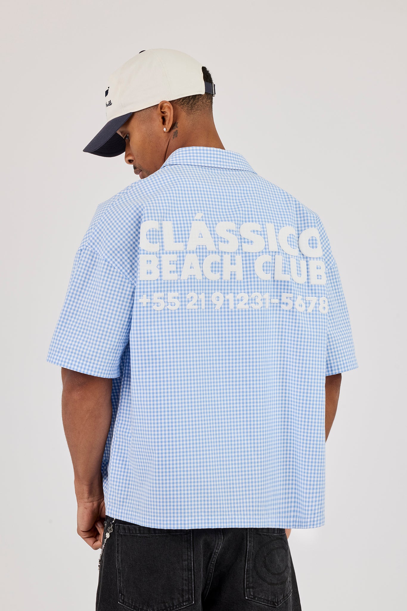 Short Sleeve Check Print Shirt - Blue