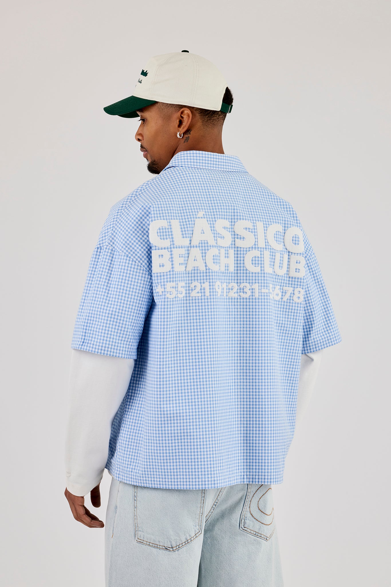 Short Sleeve Check Print Shirt - Blue