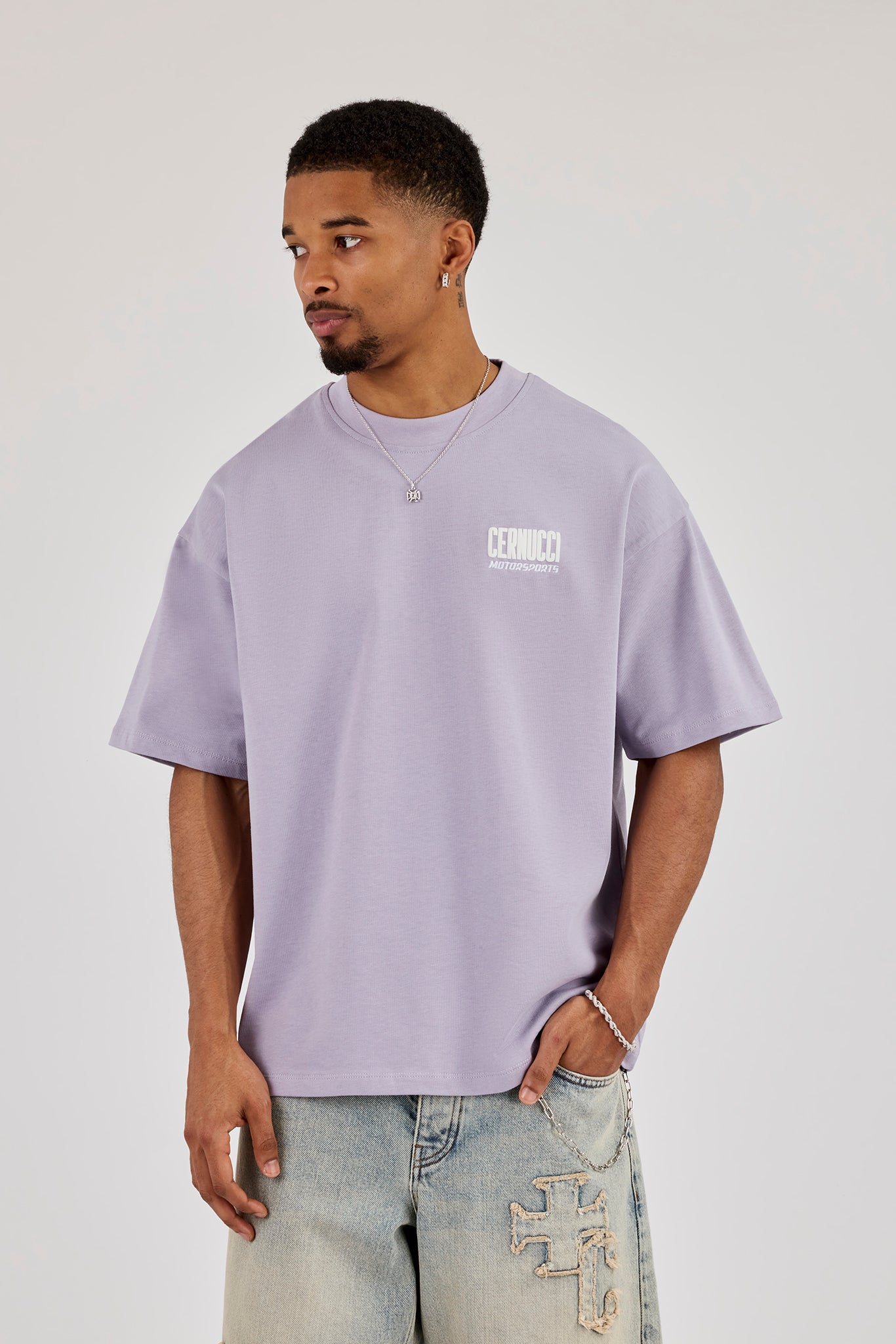 Oversized Cernucci Motorsports Print T-Shirt - Dusty Purple | Mens