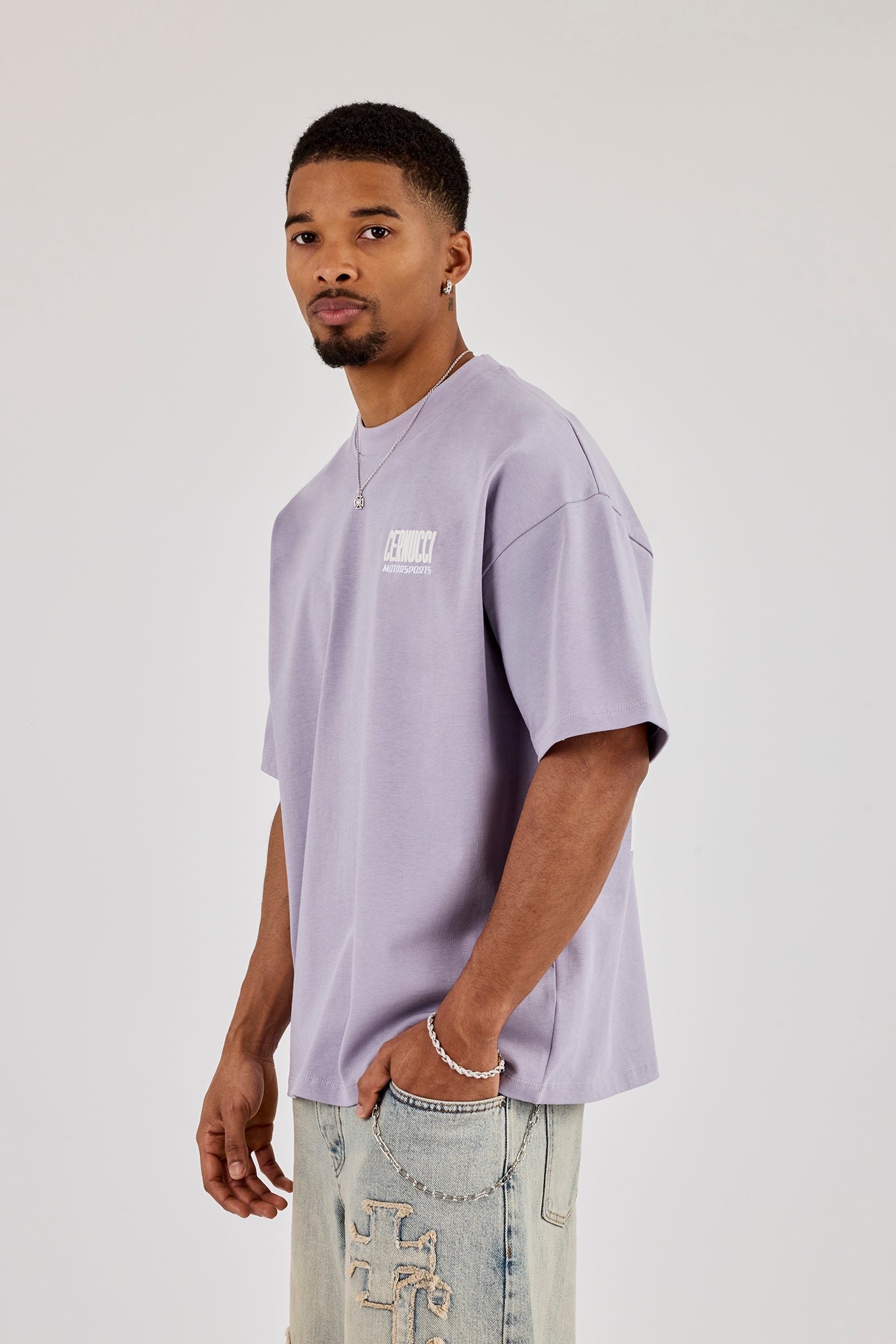 Oversized Cernucci Motorsports Print T-Shirt - Dusty Purple
