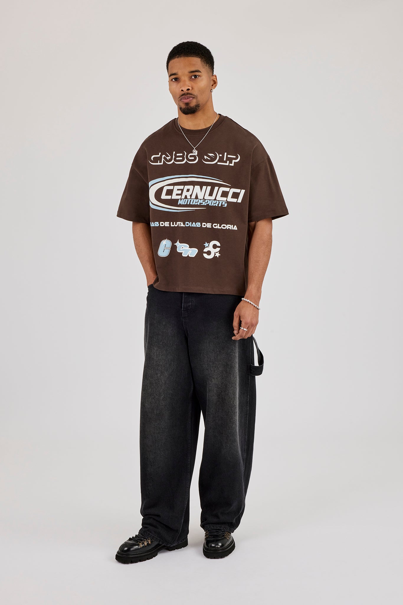 Boxy Motorsports Front & Back Print T-Shirt - Brown | Mens Tees