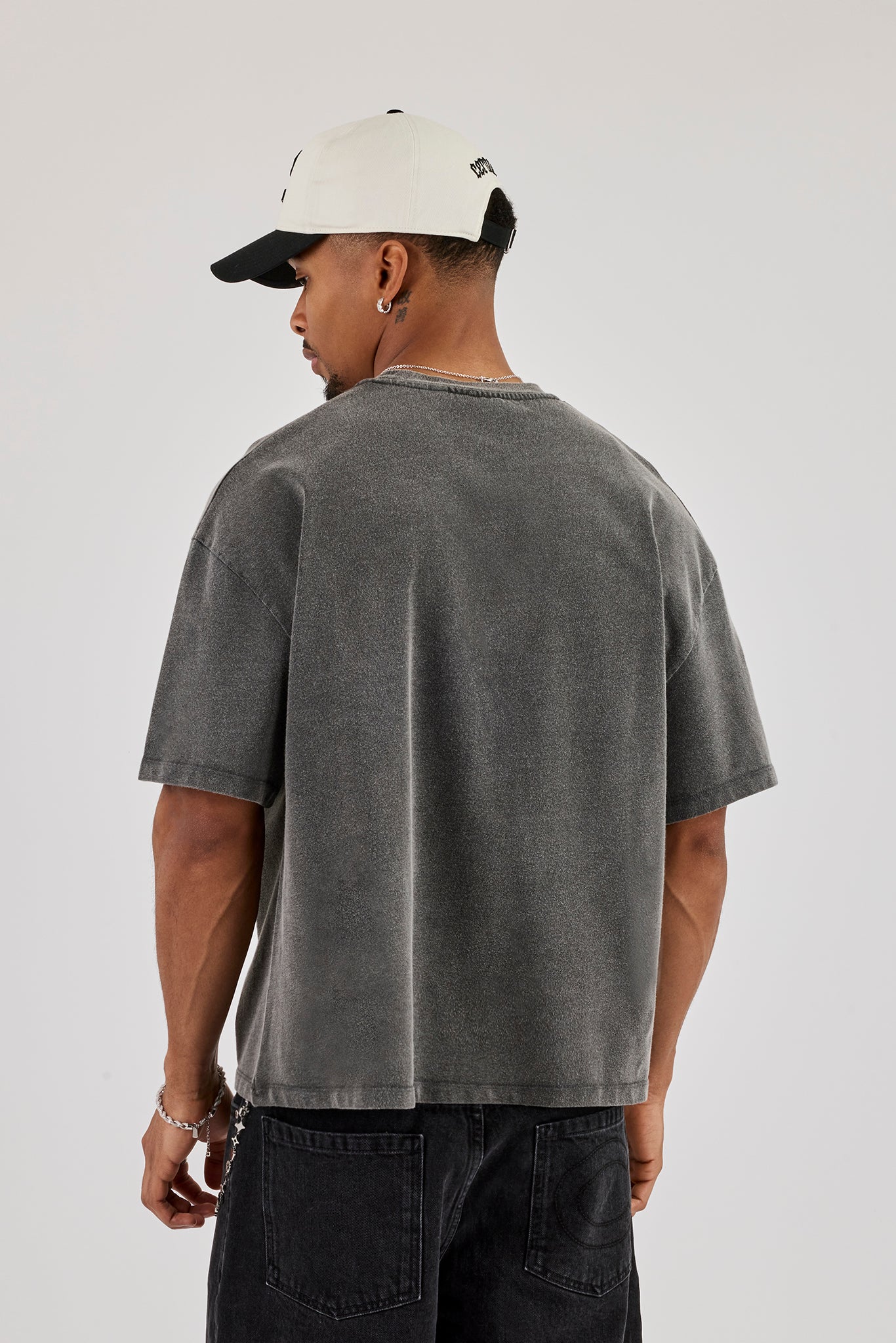 Washed Boxy Fit Moto Graphic T-Shirt - Charcoal | Mens Tees