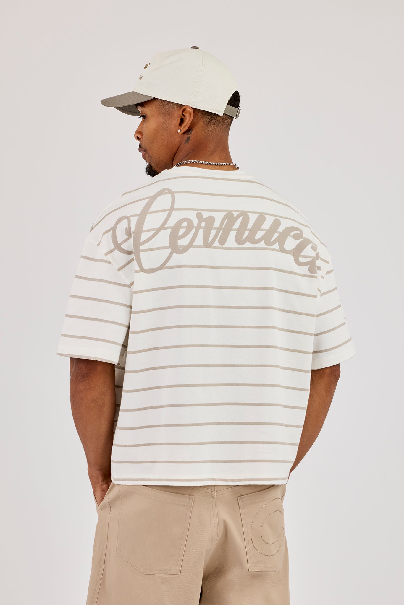 Boxy Stripe Logo T-Shirt - Taupe