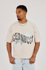 Cracked Cernucci Star Print Boxy T-Shirt - Stone