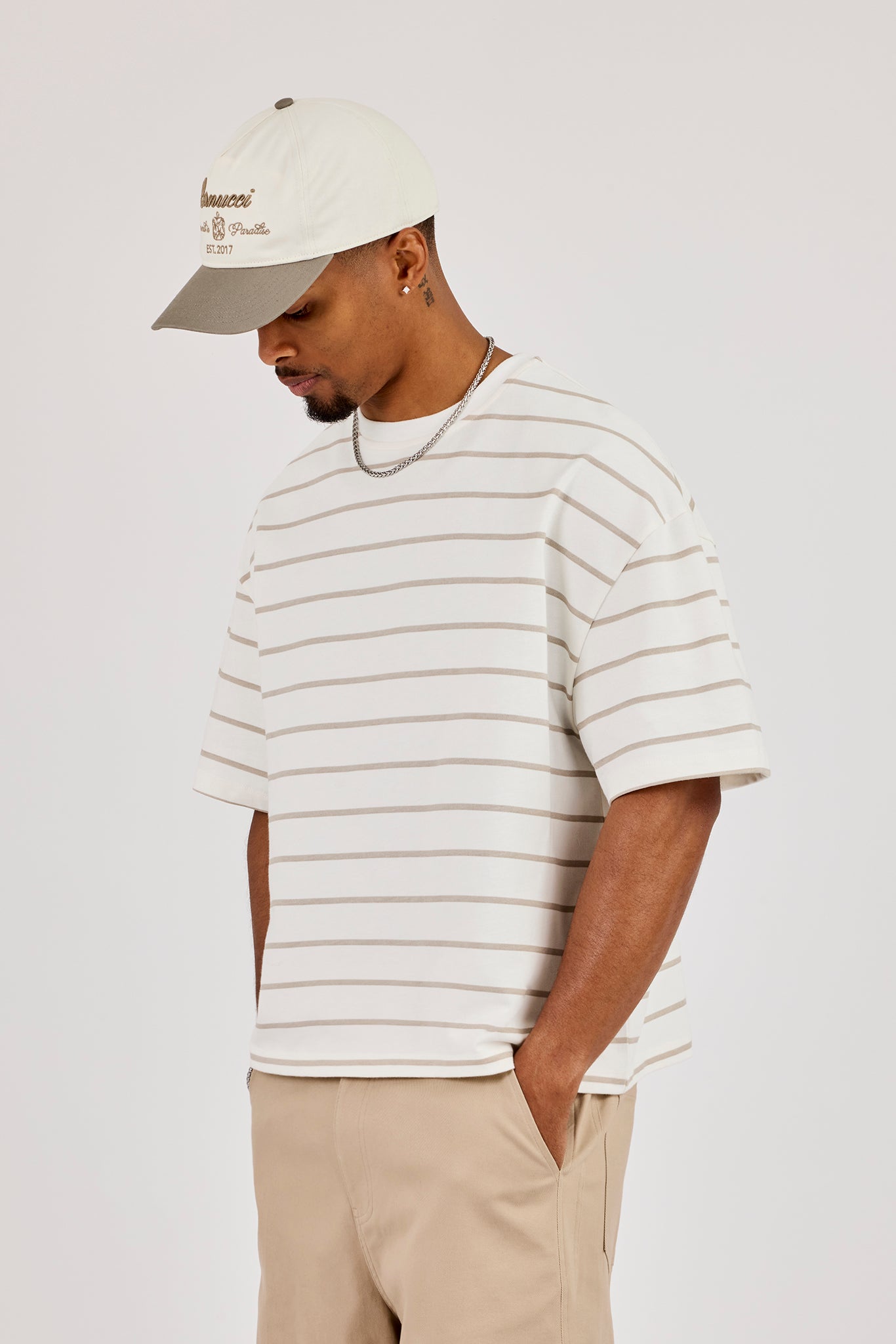 Boxy Stripe Logo T-Shirt - Taupe