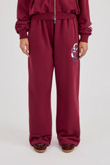 Layered Applique Wide Leg Jogger - Burgundy