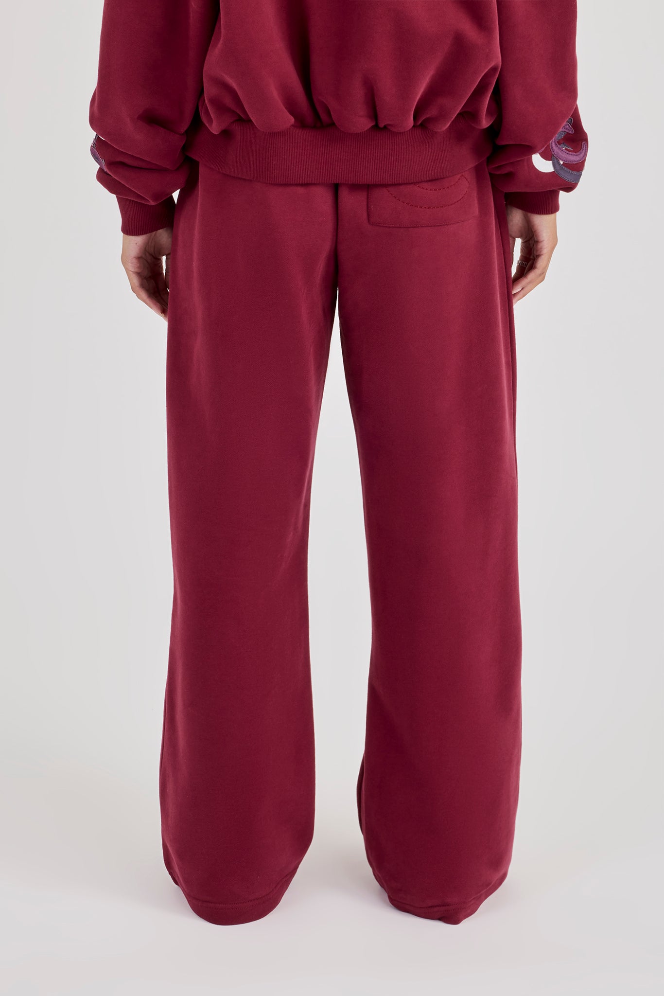 Layered Applique Wide Leg Jogger - Burgundy