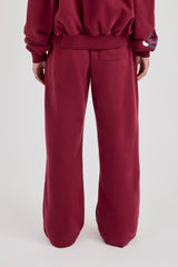 Layered Applique Wide Leg Jogger - Burgundy